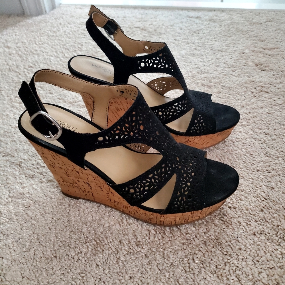 Black wedge sandals suede